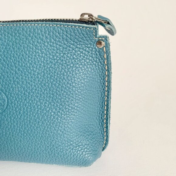 Roots Leather Zipper Clutch Purse Travel Mini Bag Blue White Vacation Boho Chic - Picture 10 of 15